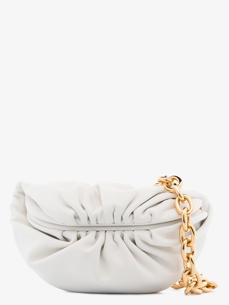 White the Belt Chain Pouch Leather Cross Body Bag