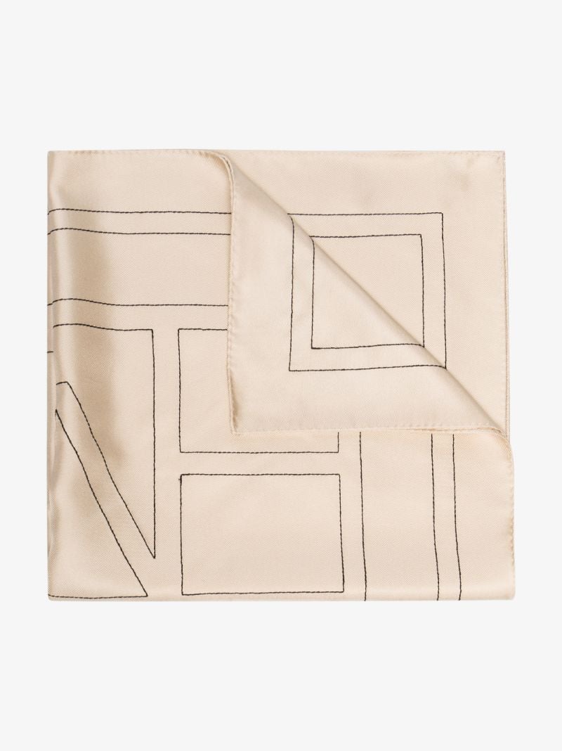 Cream Monogram Print Silk Scarf