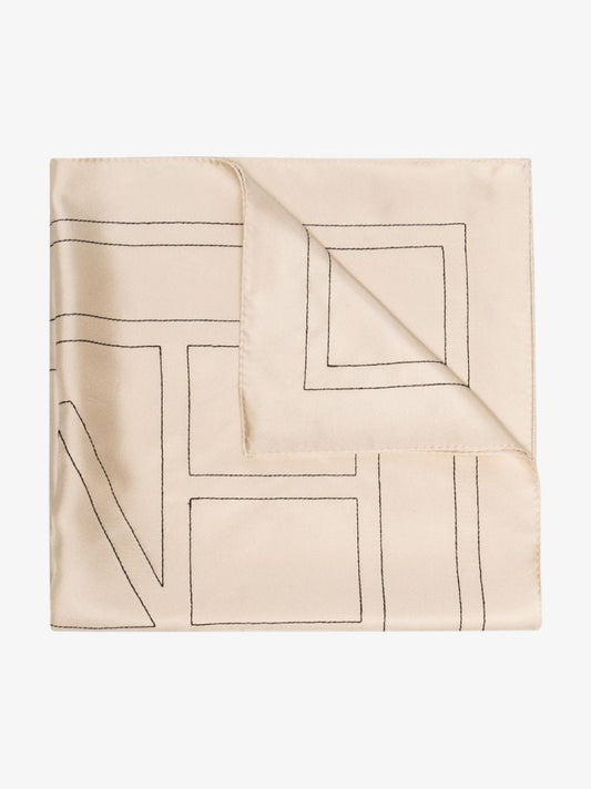 Cream Monogram Print Silk Scarf