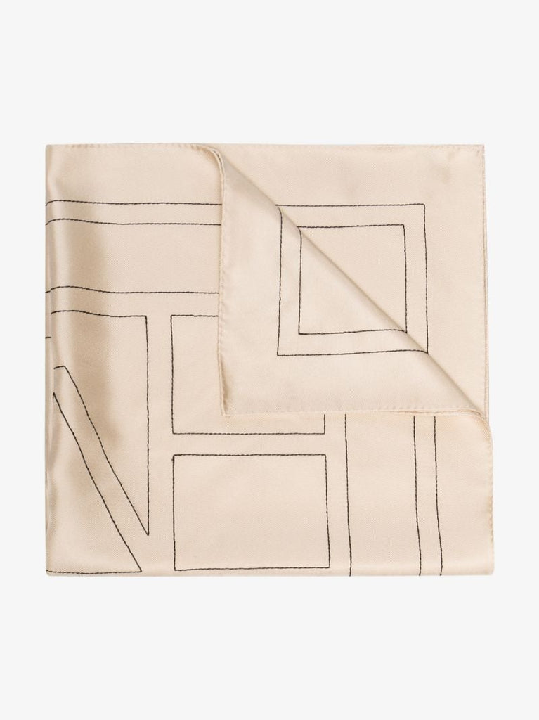 Cream Monogram Print Silk Scarf