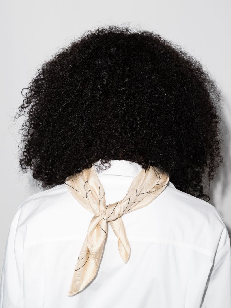 Cream Monogram Print Silk Scarf