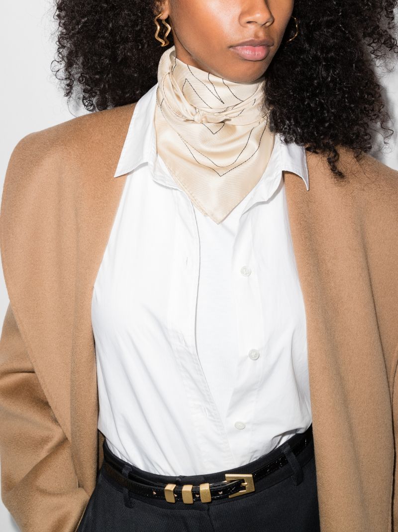 Cream Monogram Print Silk Scarf