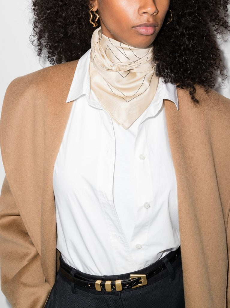 Cream Monogram Print Silk Scarf