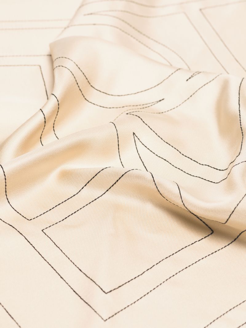 Cream Monogram Print Silk Scarf
