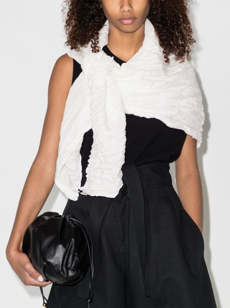 White Textured Silk Scarf