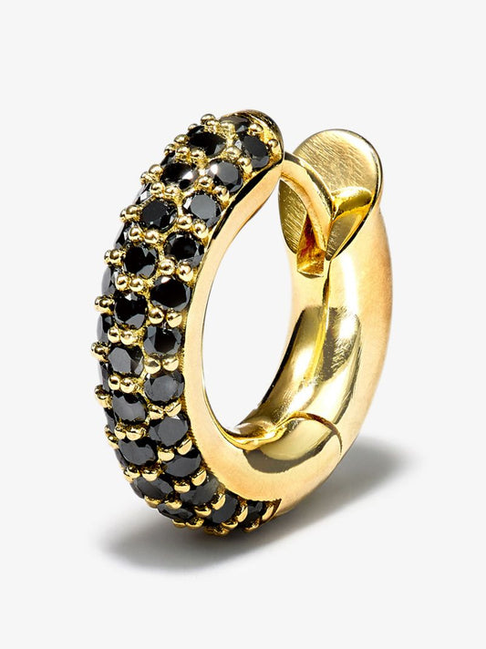 18k Yellow Gold Macro Diamond Single Hoop Earring