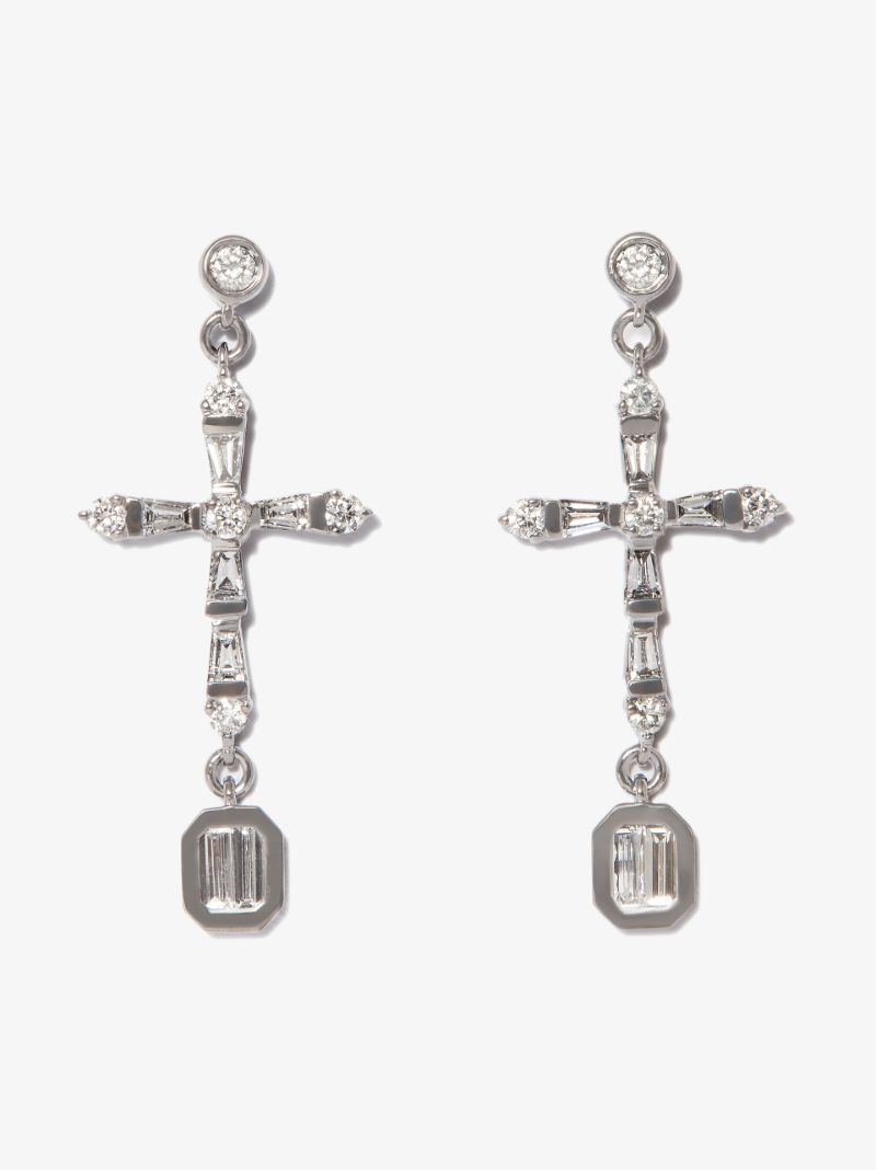 18k Black Gold Cross Diamond Earrings