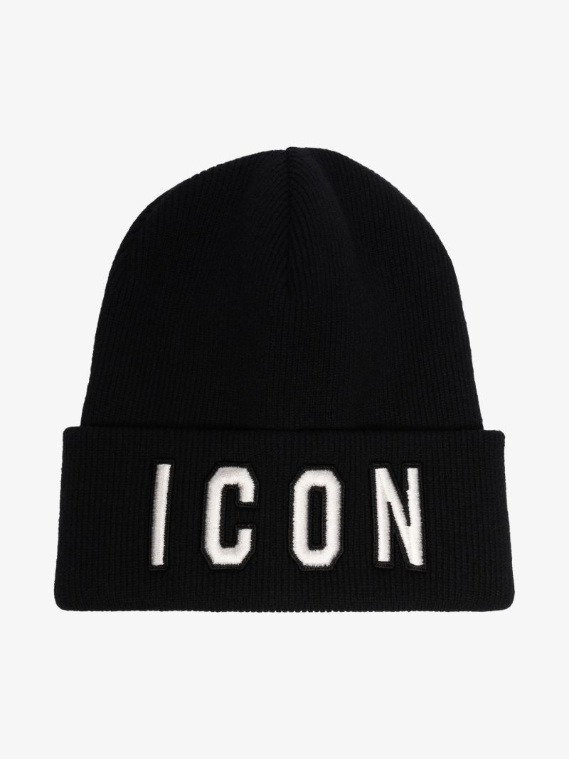 Black Icon Knitted Beanie Hat