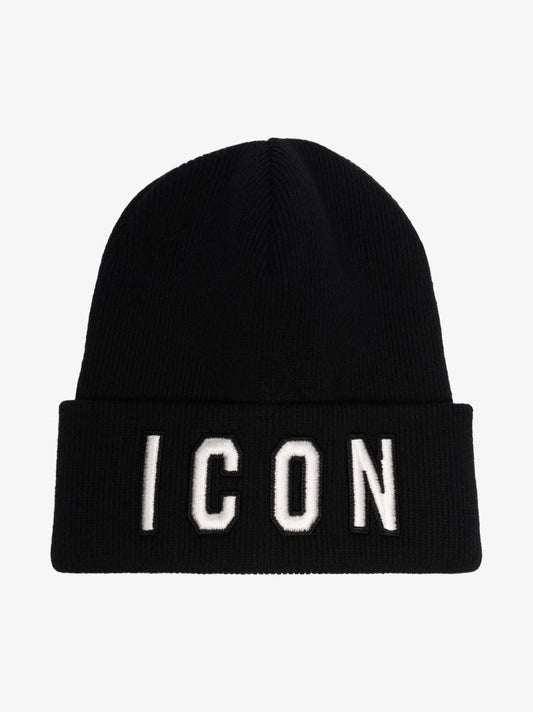 Black Icon Knitted Beanie Hat