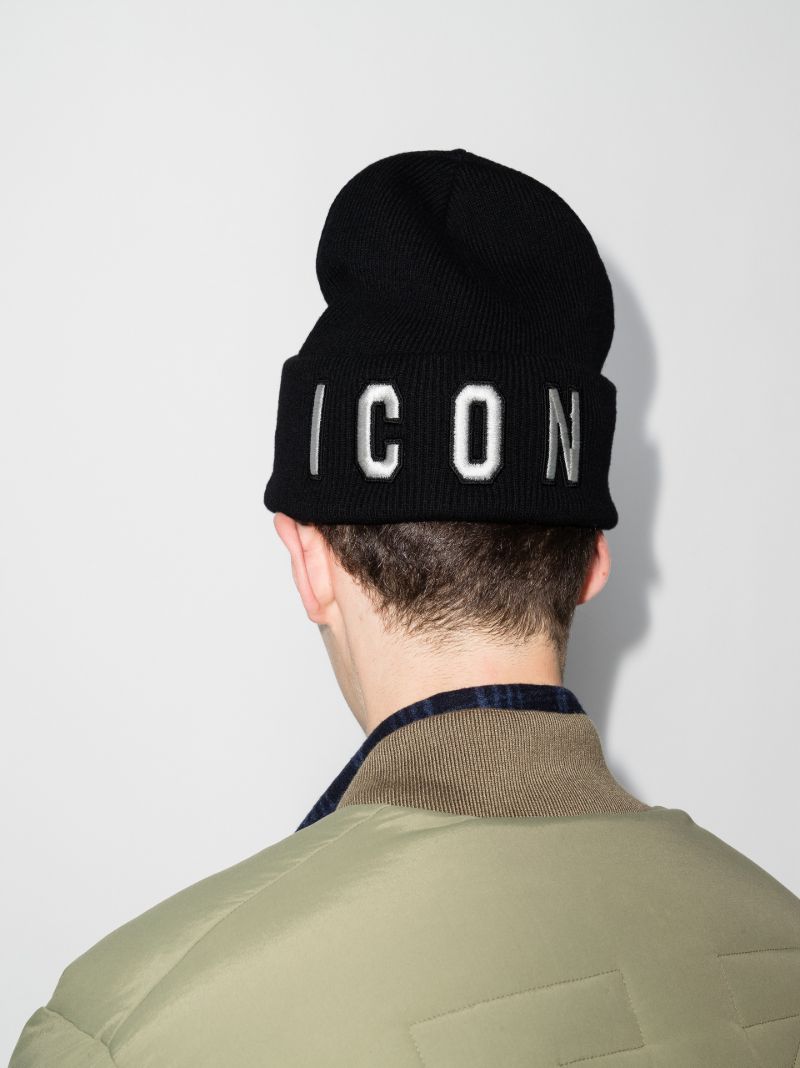 Black Icon Knitted Beanie Hat