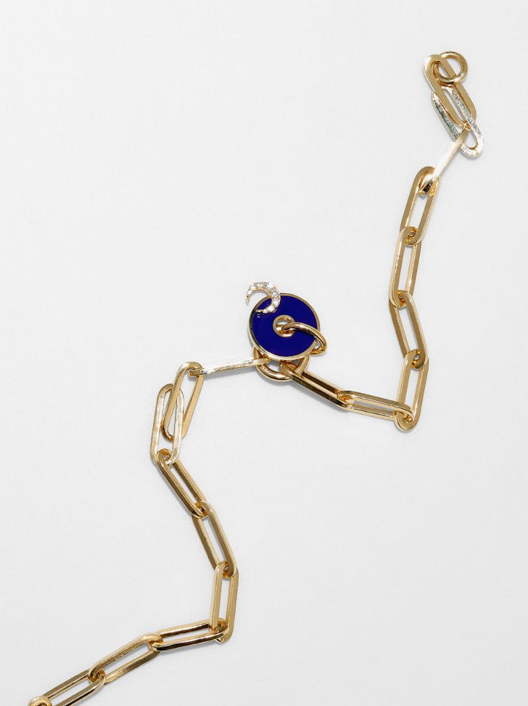 18k Yellow Gold Crescent Classic Fob Clip Chain Diamond Bracelet