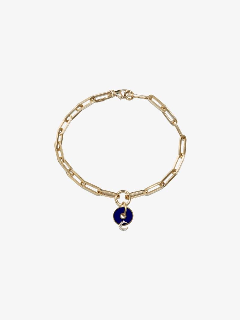18k Yellow Gold Crescent Classic Fob Clip Chain Diamond Bracelet
