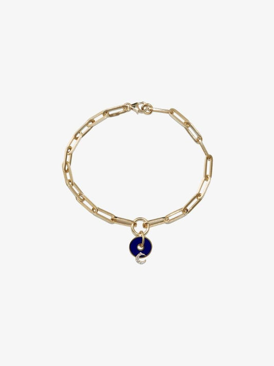 18k Yellow Gold Crescent Classic Fob Clip Chain Diamond Bracelet
