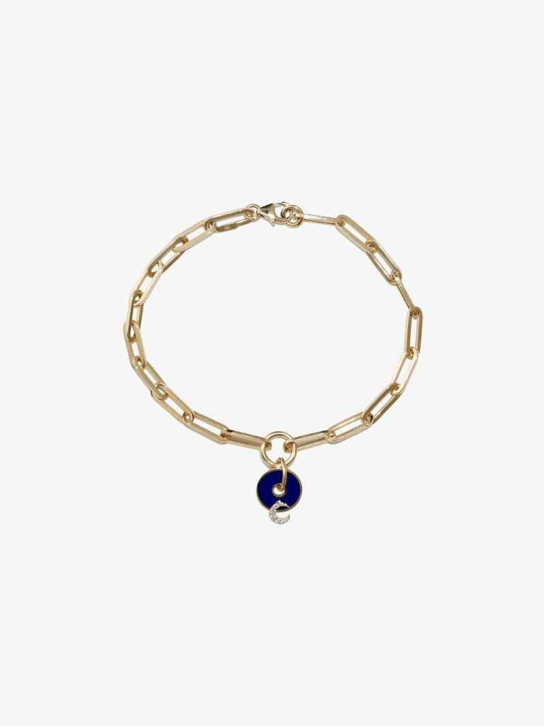 18k Yellow Gold Crescent Classic Fob Clip Chain Diamond Bracelet