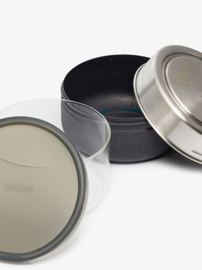X Black + Blum Silver Tone Round Lunch Box