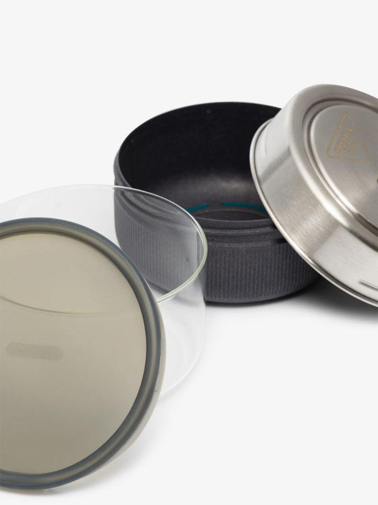 X Black + Blum Silver Tone Round Lunch Box