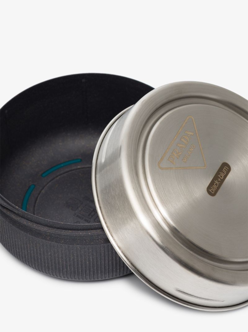 X Black + Blum Silver Tone Round Lunch Box