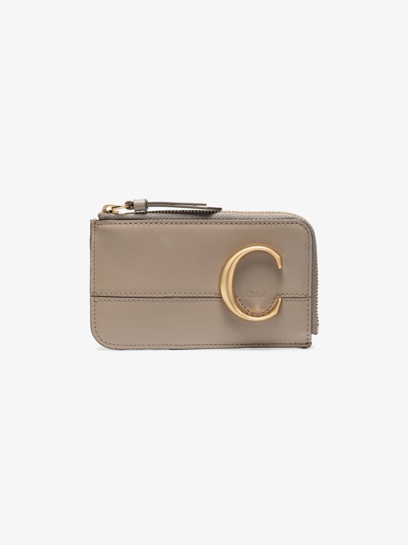 Grey C Logo Plaque Leather Wallet