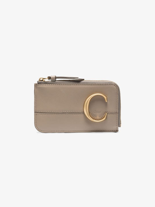 Grey C Logo Plaque Leather Wallet