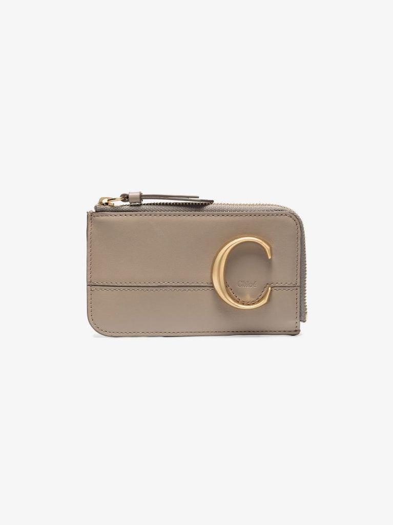 Grey C Logo Plaque Leather Wallet