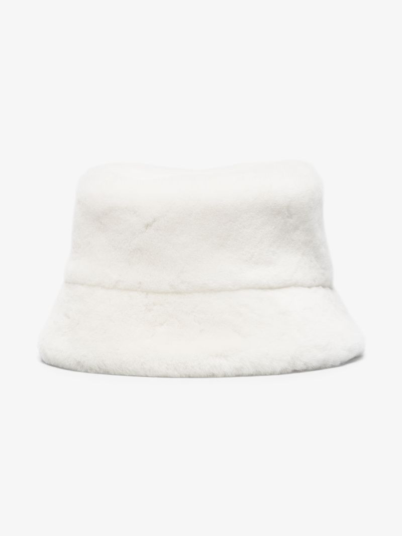 White Shearling Logo Bucket Hat