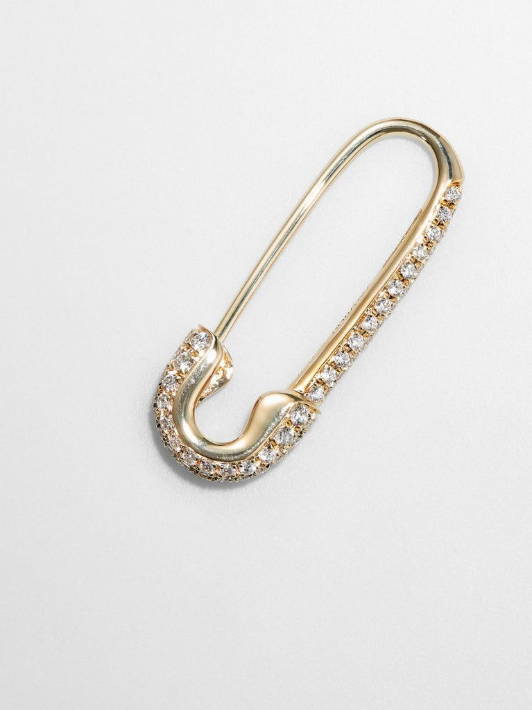 18k Yellow Gold Safety Pin Diamond Earring