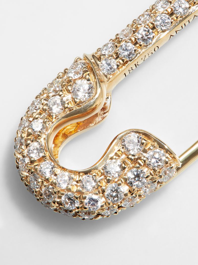 18k Yellow Gold Safety Pin Diamond Earring