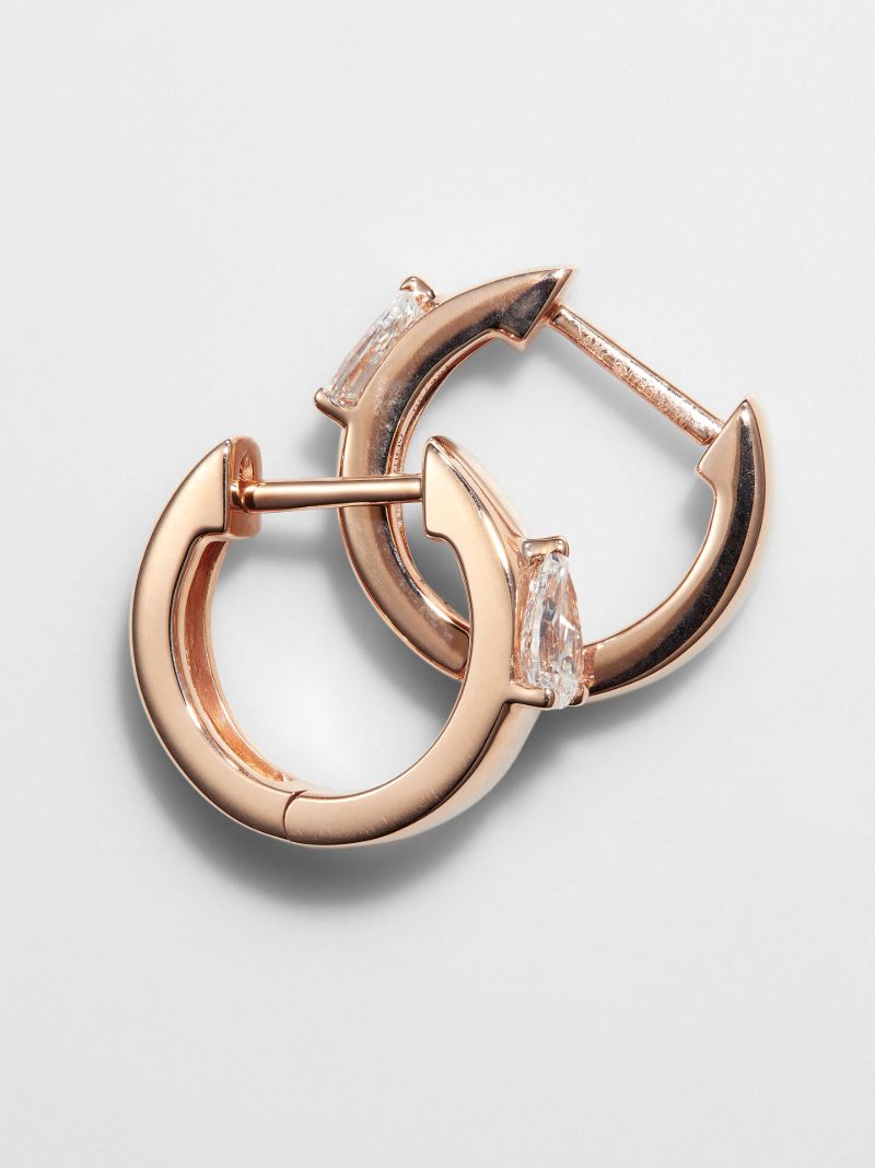 18k Rose Gold Diamond Huggie Earrings