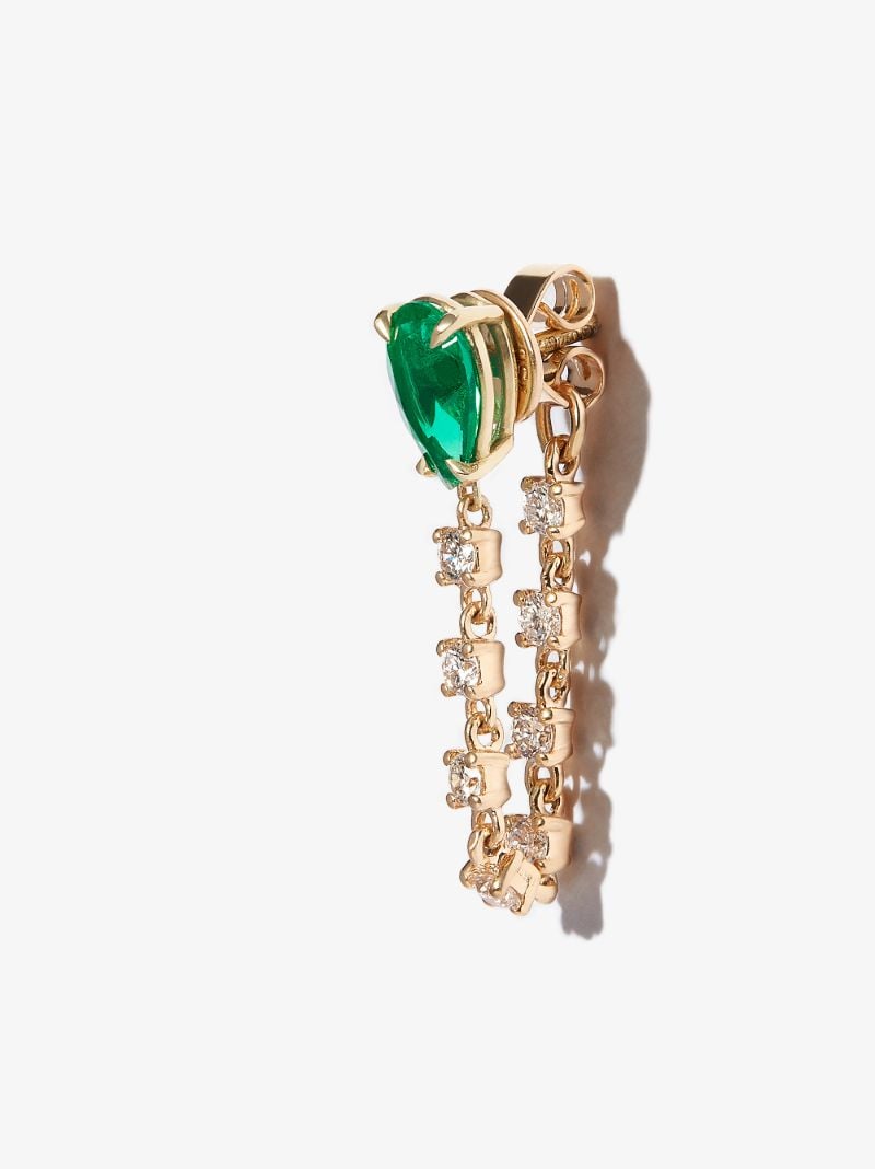 18k Yellow Gold Emerald Loop Diamond Earring