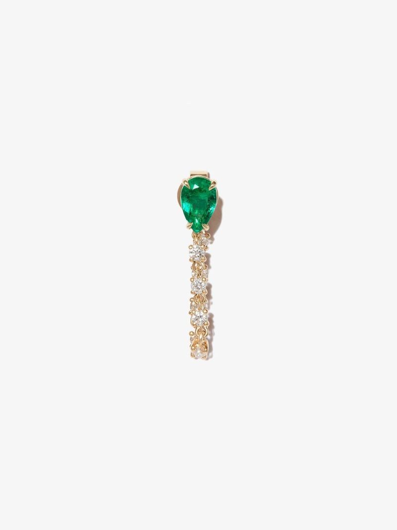 18k Yellow Gold Emerald Loop Diamond Earring
