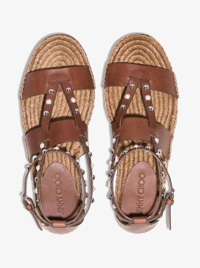 Brown Denise Studded Leather Sandals