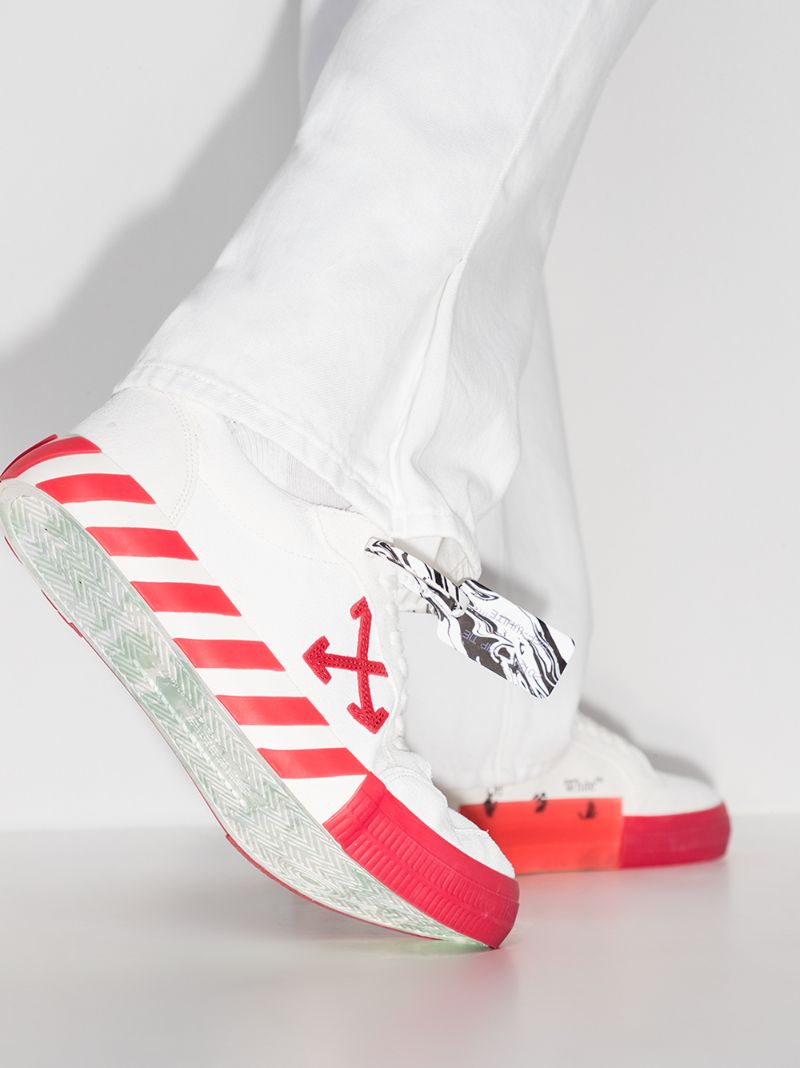 White and Red Vulcanized Low Top Canvas Sneakers