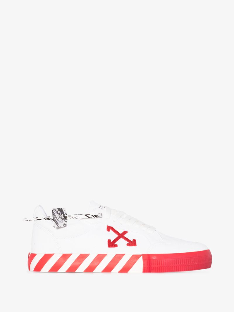 White and Red Vulcanized Low Top Canvas Sneakers