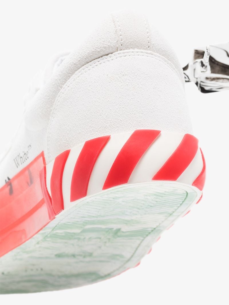 White and Red Vulcanized Low Top Canvas Sneakers