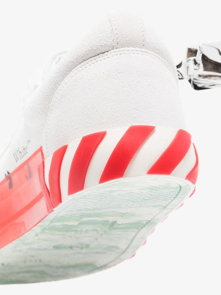 White and Red Vulcanized Low Top Canvas Sneakers