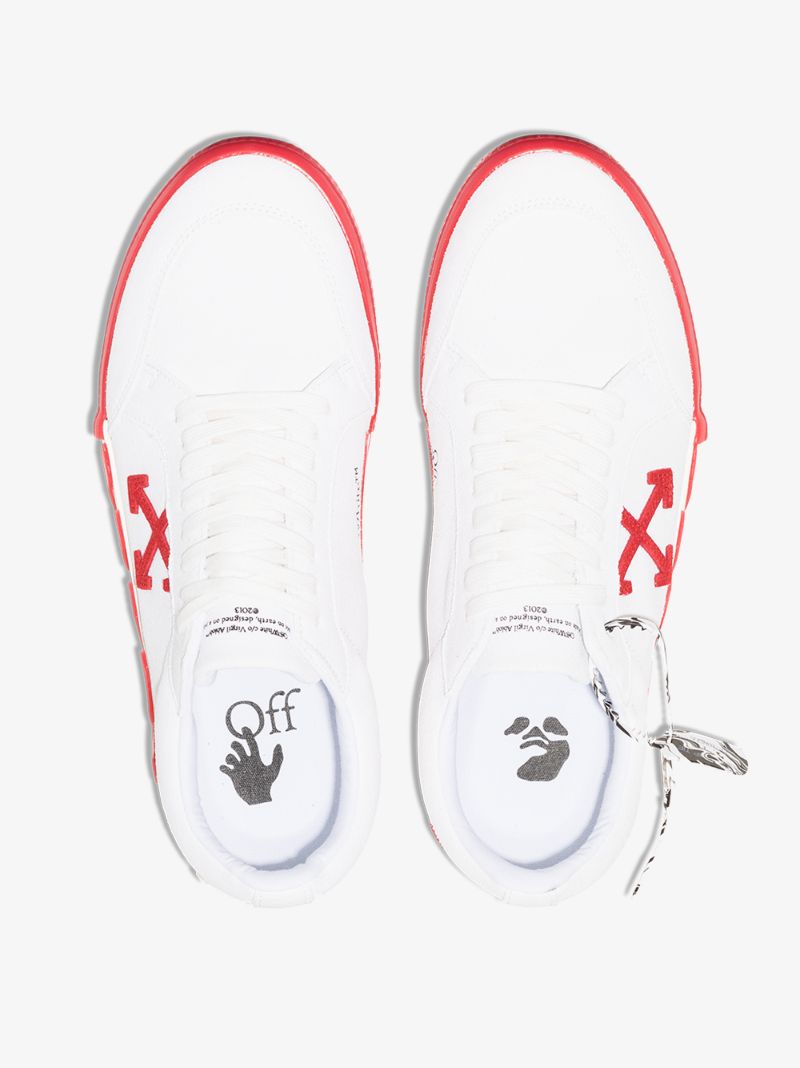 White and Red Vulcanized Low Top Canvas Sneakers