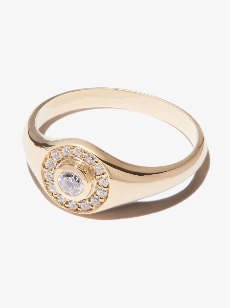 14k Yellow Gold Diamond Signet Ring