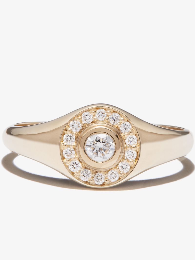 14k Yellow Gold Diamond Signet Ring