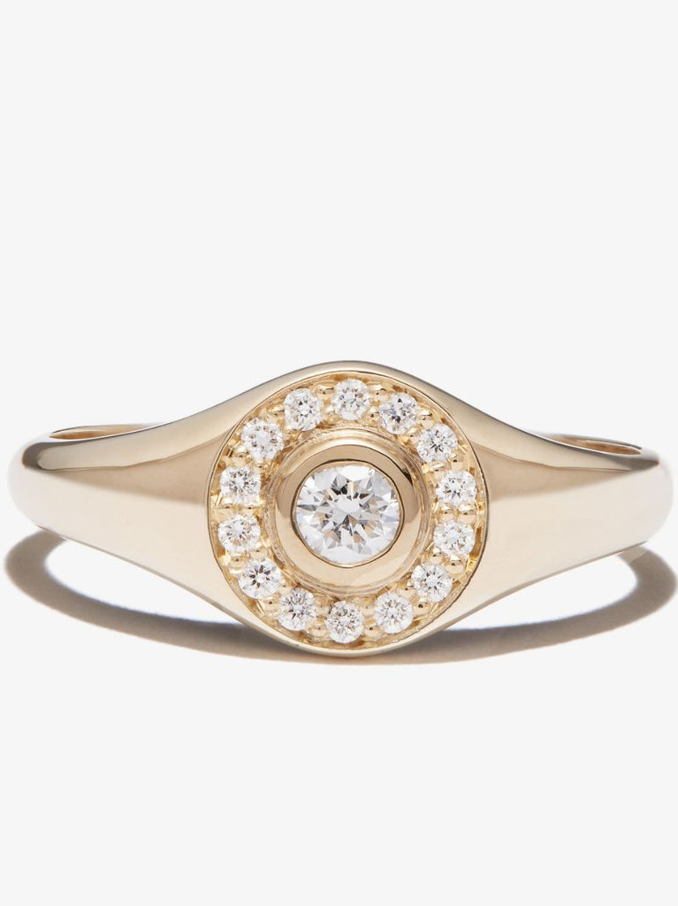 14k Yellow Gold Diamond Signet Ring