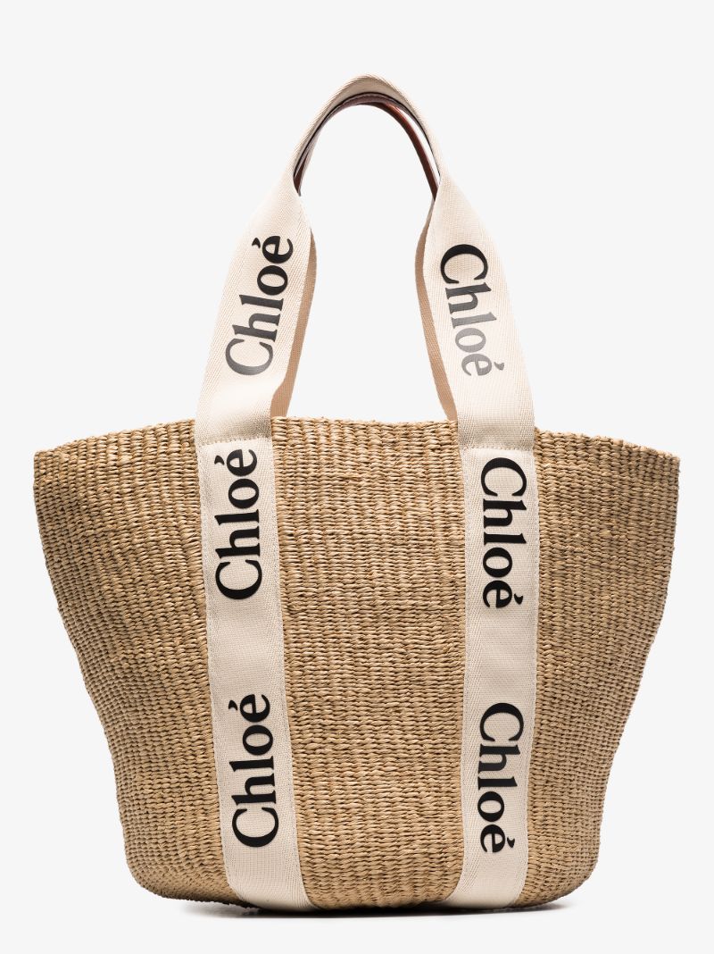 Neutral Woody Raffia Tote Bag