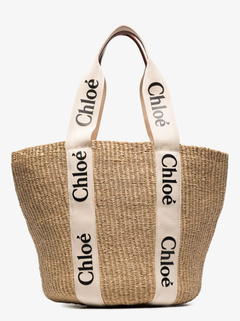 Neutral Woody Raffia Tote Bag