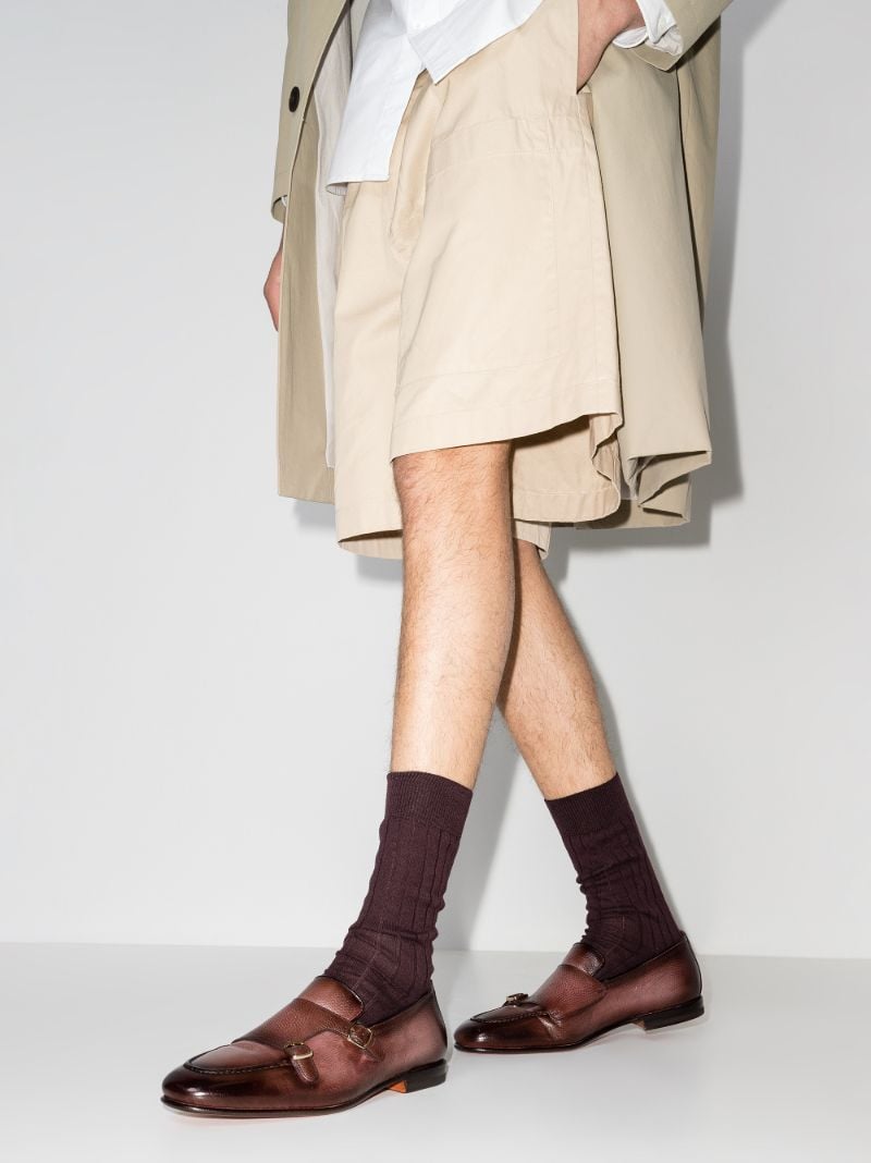 Brown Double Strap Leather Monk Shoes