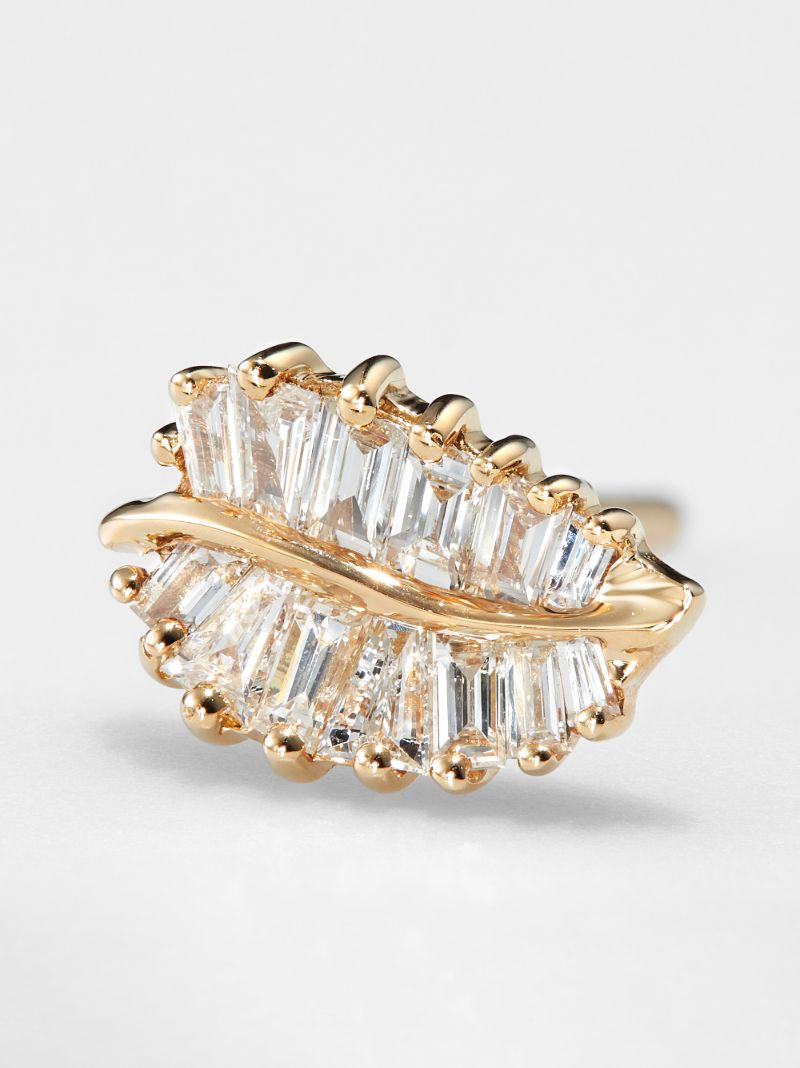 18k Yellow Gold Small Palm Leaf Diamond Earrings