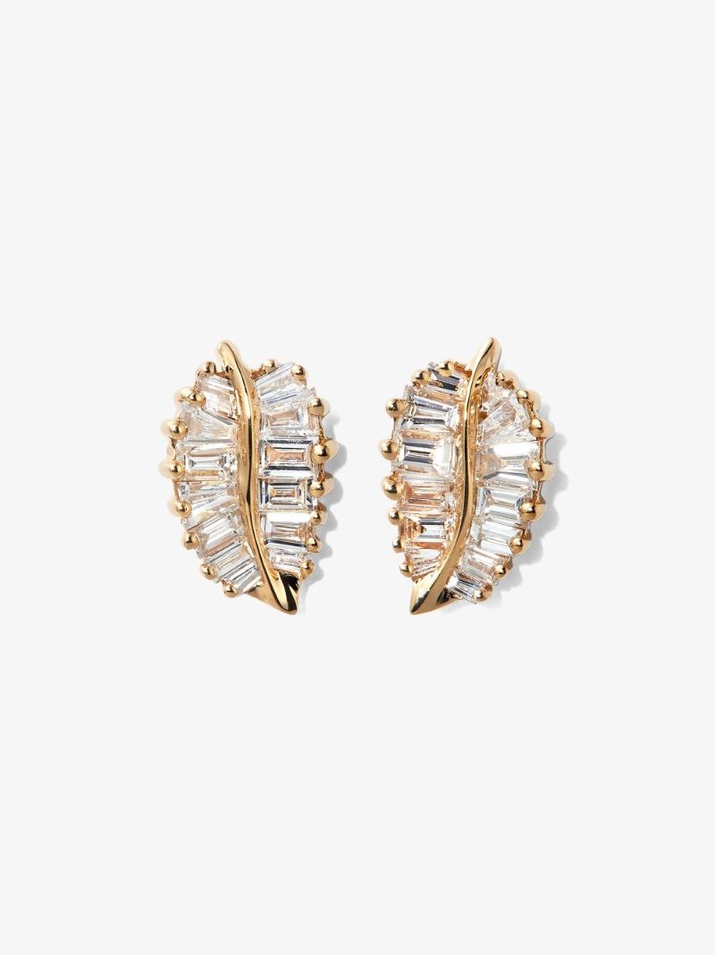 18k Yellow Gold Small Palm Leaf Diamond Earrings