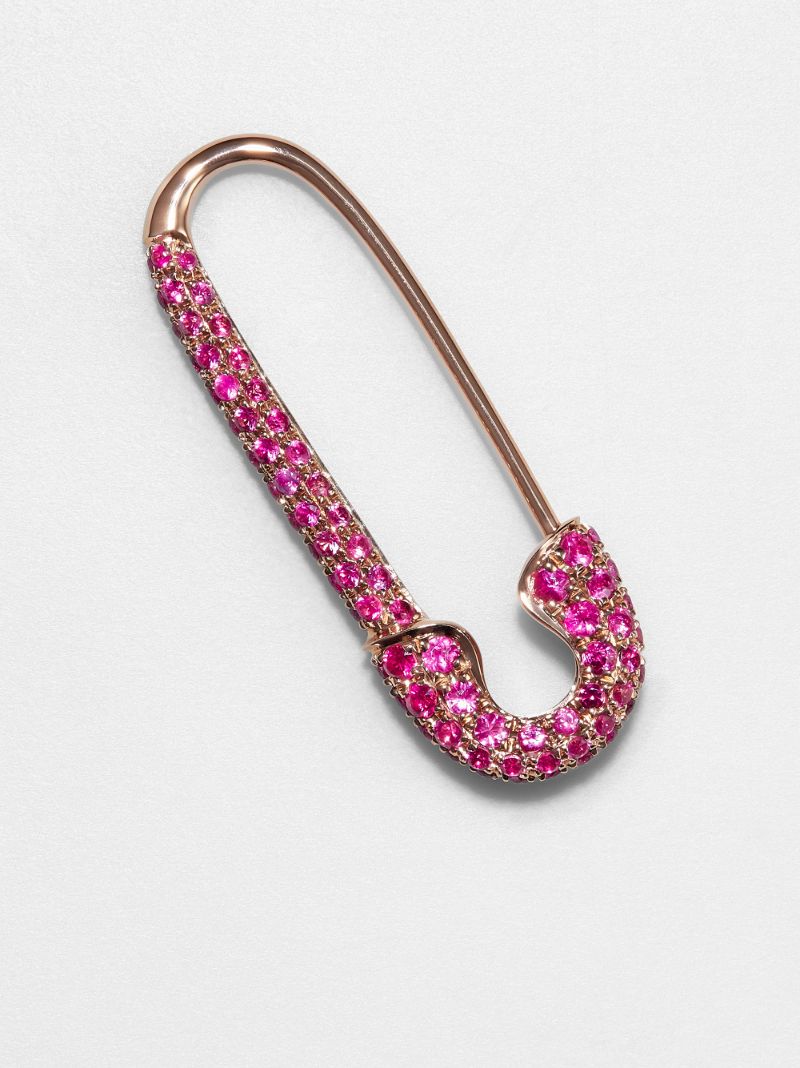 18k Rose Gold Safety Pin Ruby Earring