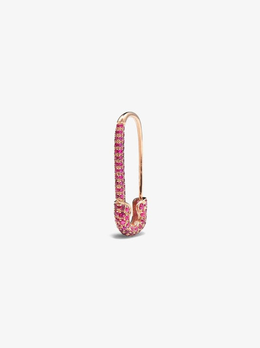 18k Rose Gold Safety Pin Ruby Earring