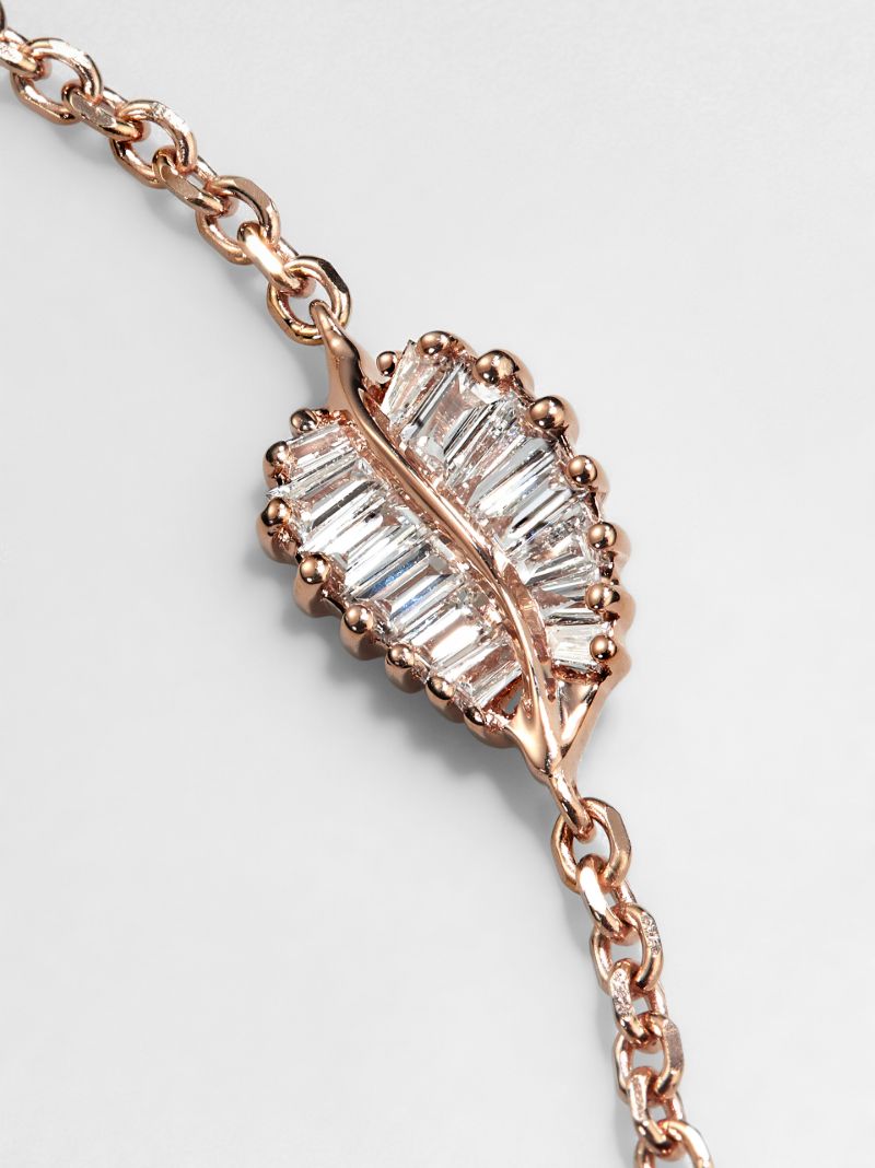 18k Rose Gold Small Palm Leaf Diamond Bracelet