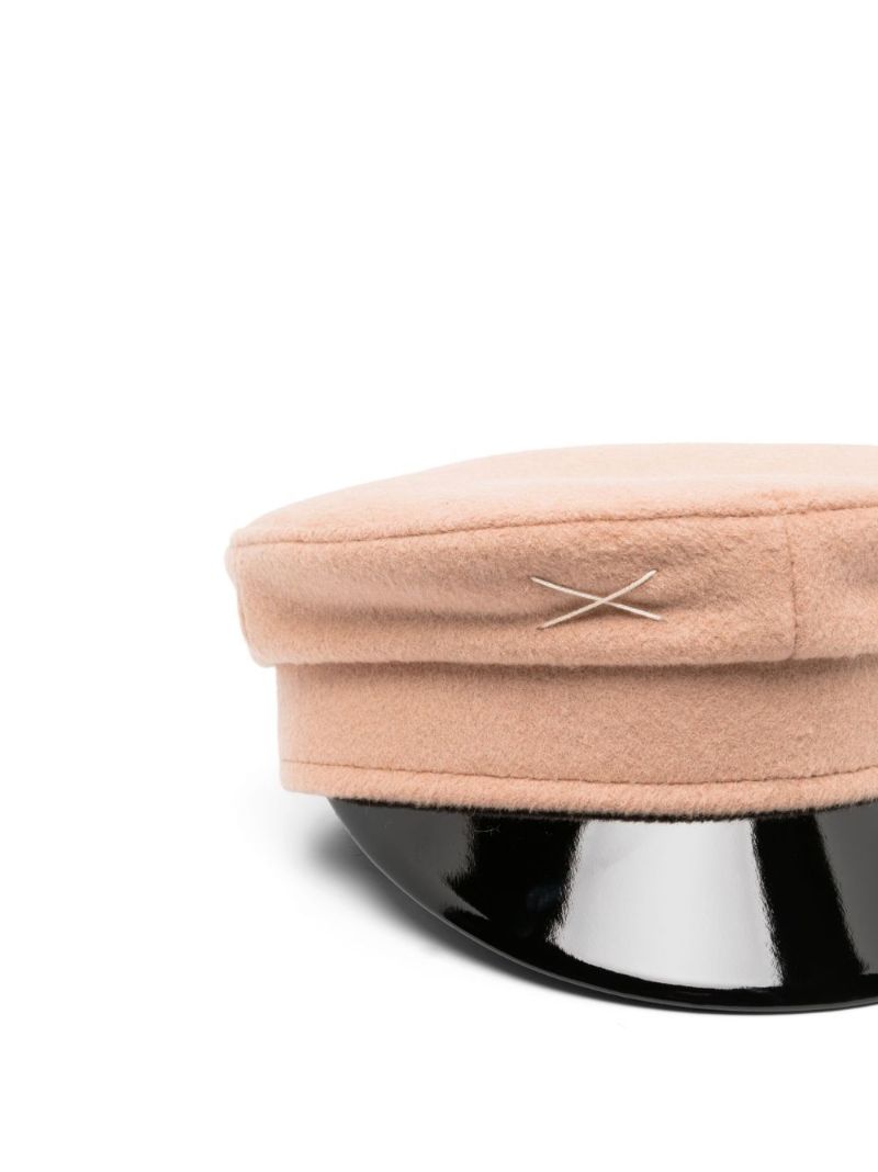 Neutral Monogram Embroidered Wool Baker Boy Hat