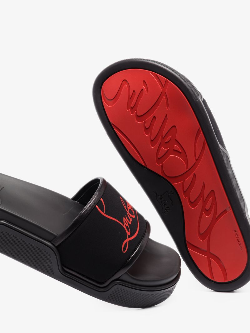 Black Pool Logo Leather Slides