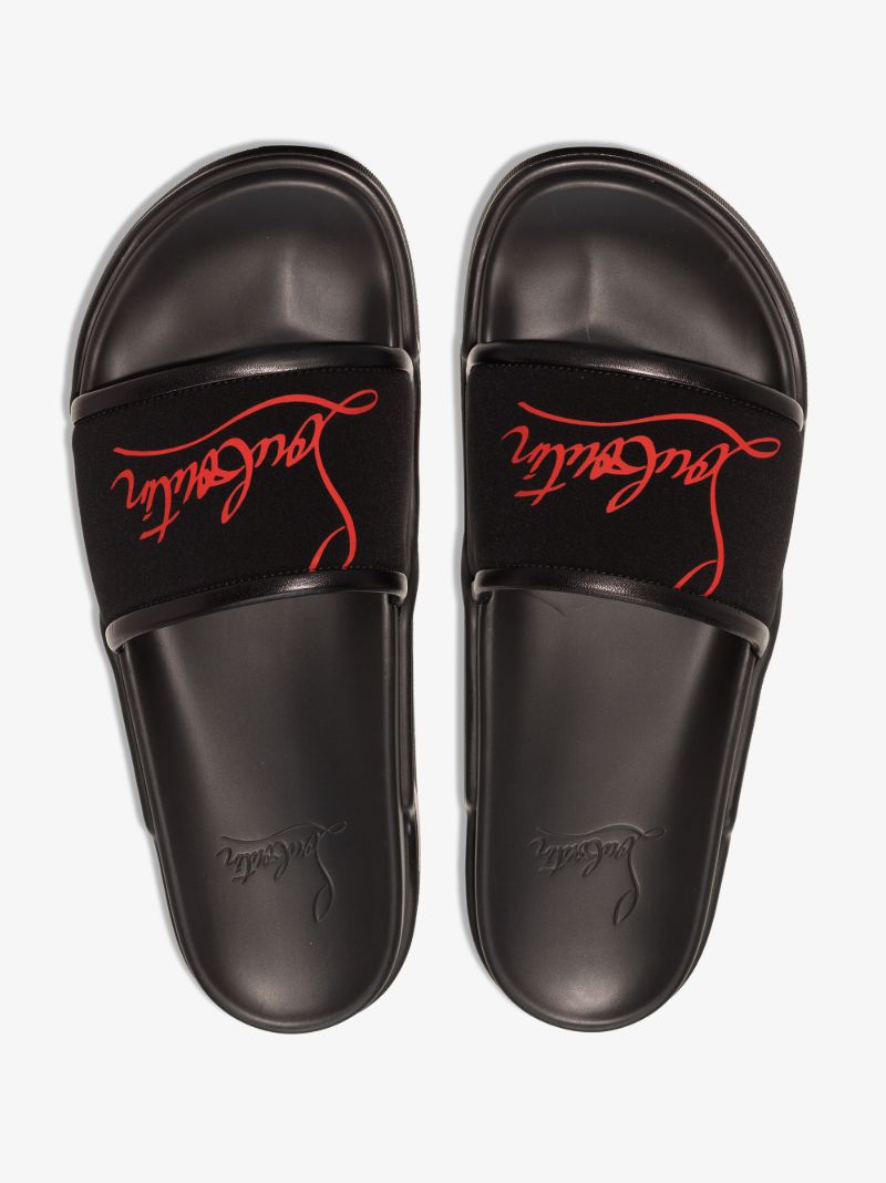Black Pool Logo Leather Slides